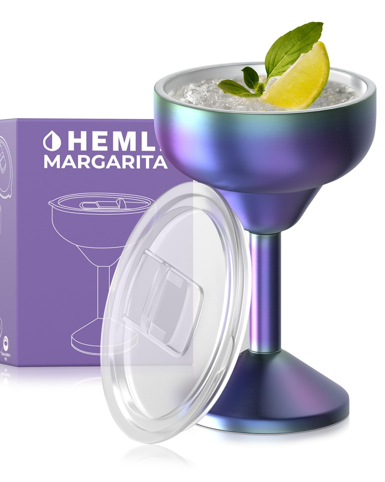 Insulated Margarita Glass, Cocktail Tumbler with Lid, Stainless Steel Vacuum ...