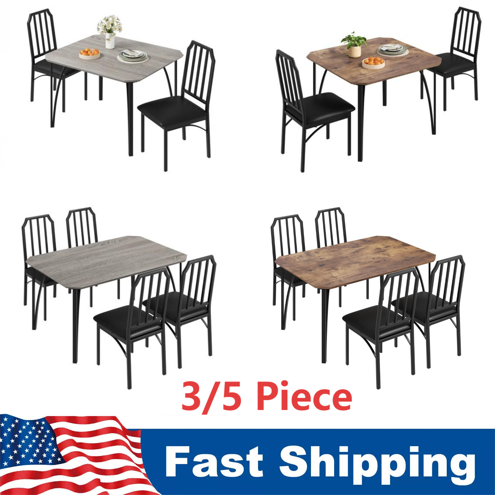 3 / 5 Piece Dining Table Set for 2 4 Home Dinette Table Kitchen Table 2 4 Chairs