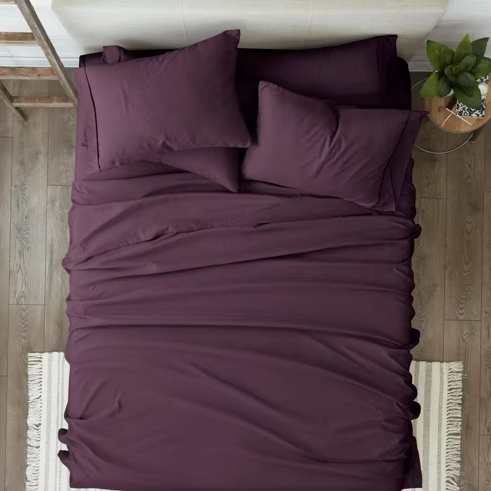 6-Piece Purple Solid Microfiber California King Sheet Set