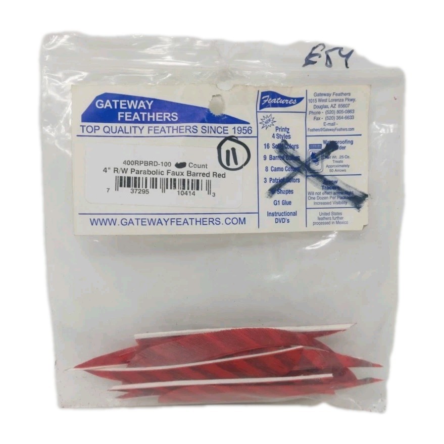 11 Count Gateway Feathers 4" Right Wing: Parabolic Faux Barred Red