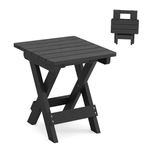 Small Outdoor Folding Side Table, HDPS Outside End Table for 14 IN Black