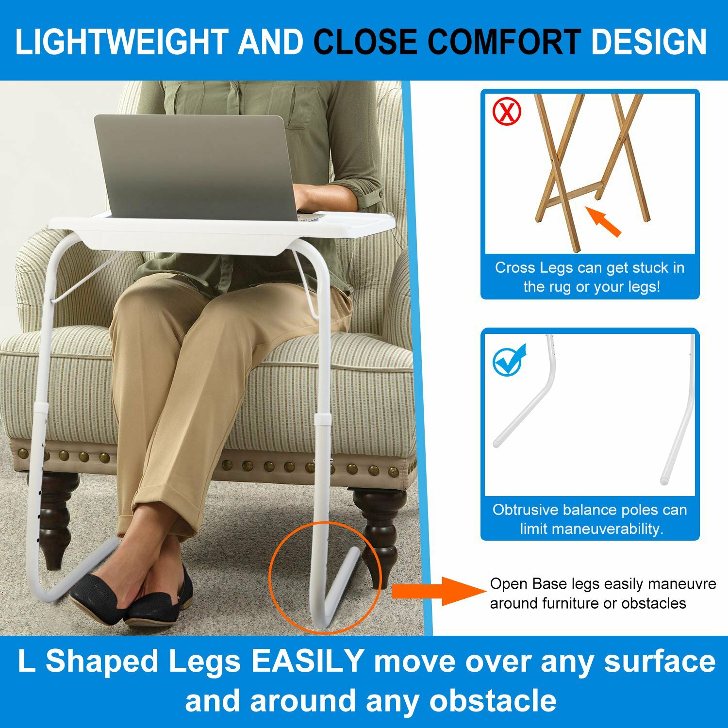 Adjustable Portable Folding Table Desk Smart TV Tray Laptop PC Dinner Bed Mate