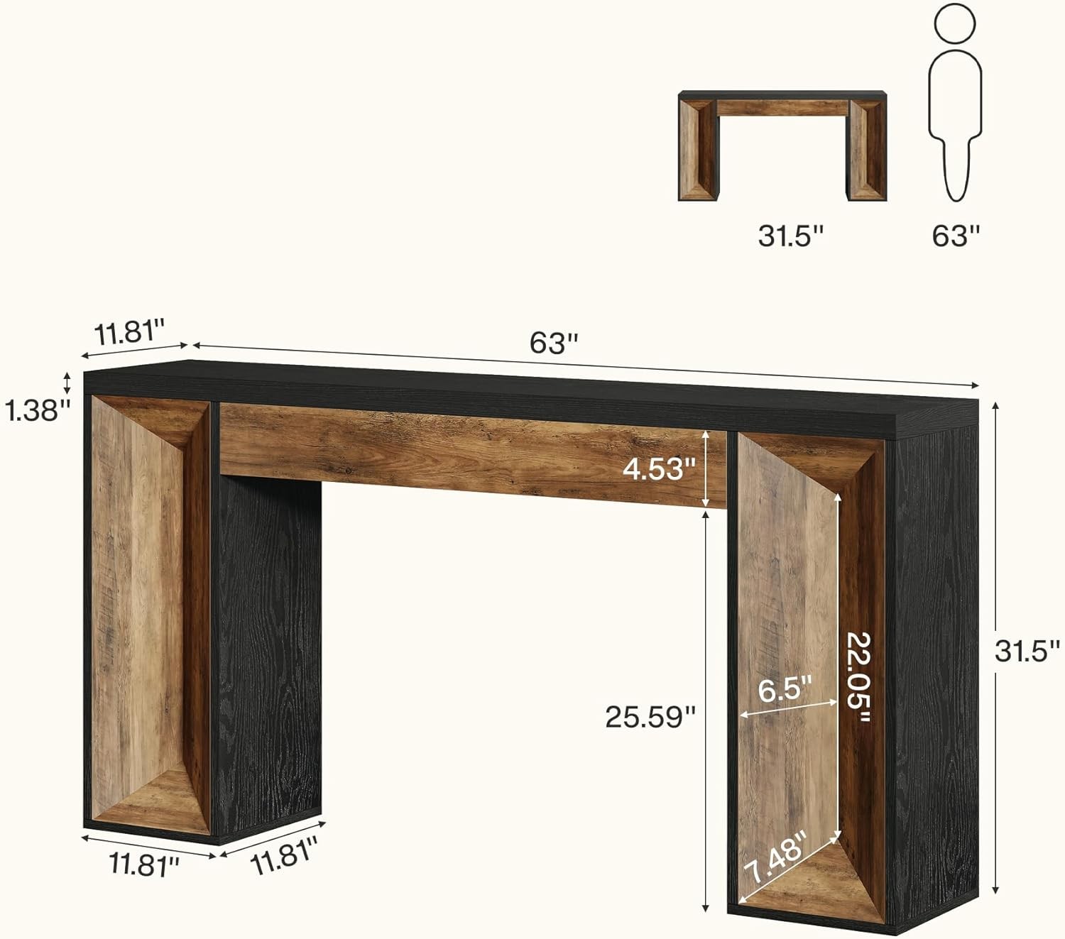 63-Inch Farmhouse Console Table Rectangular Wood Entryway Table for Hallway