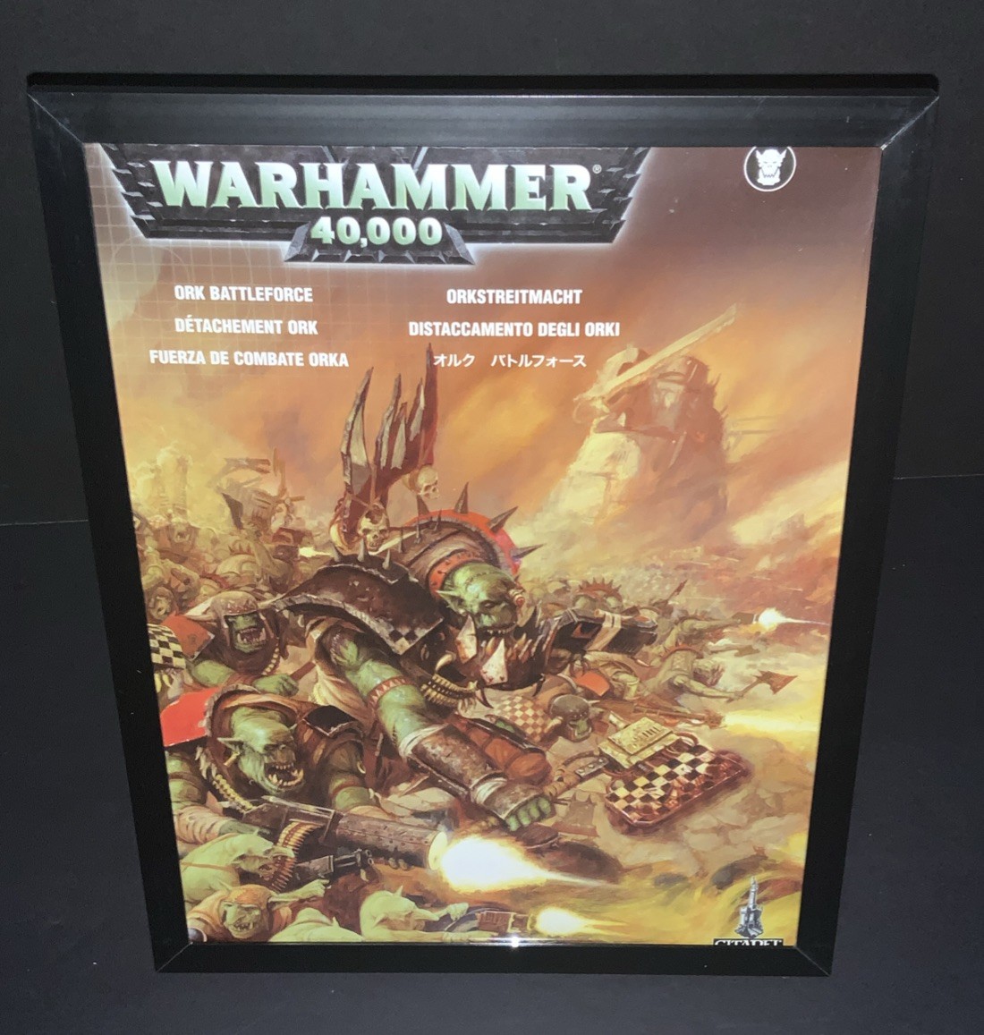 Framed OOP Ork Battleforce Warhammer 40K Box Art Hobby / Game Room Decor