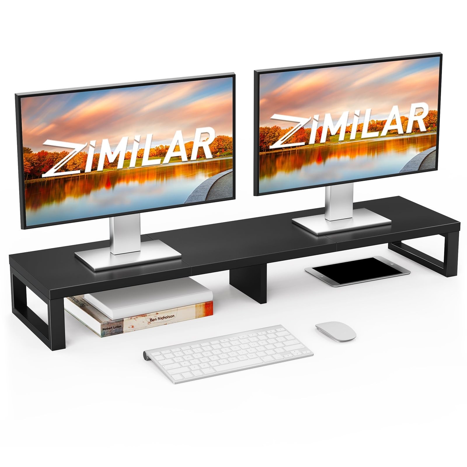 Zimilar Dual Monitor Stand Riser, Large Monitor Stand for Desk, Wood Monitor ...