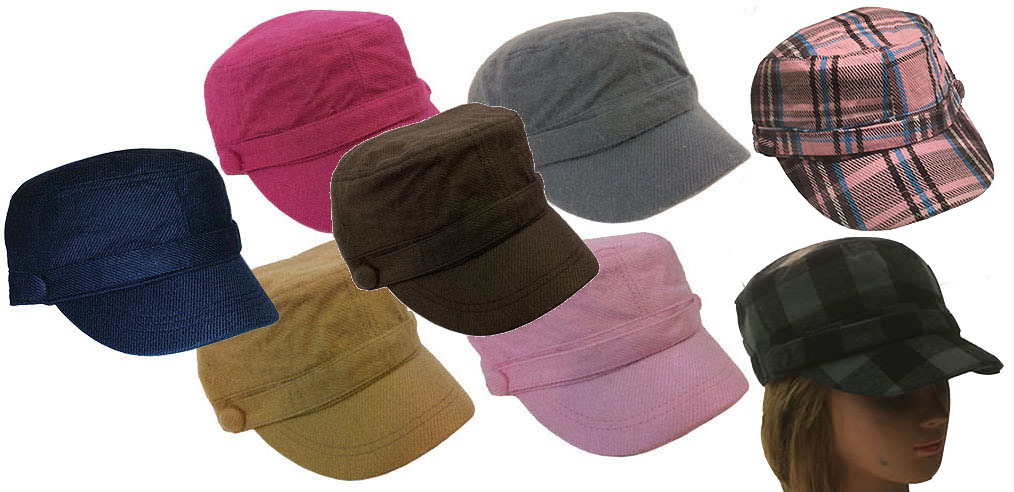 Ladies Men Cadet Box Cap Army Military Fashion Castro Hat Cap-Solid