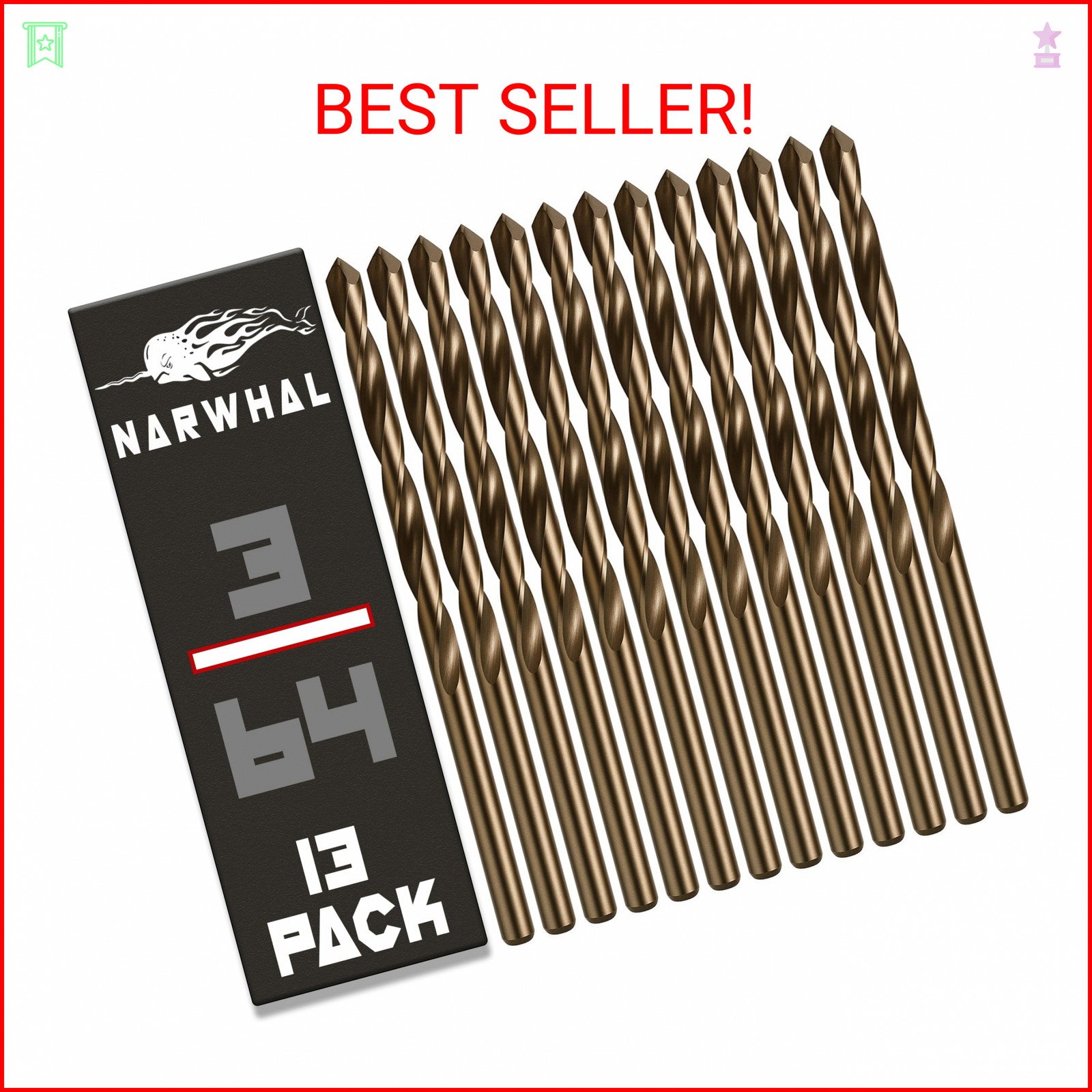 Narwhal 3/64 Inch Cobalt Drill Bits (13 Pack - Industrial Grade M35 Cobalt) 1-1/