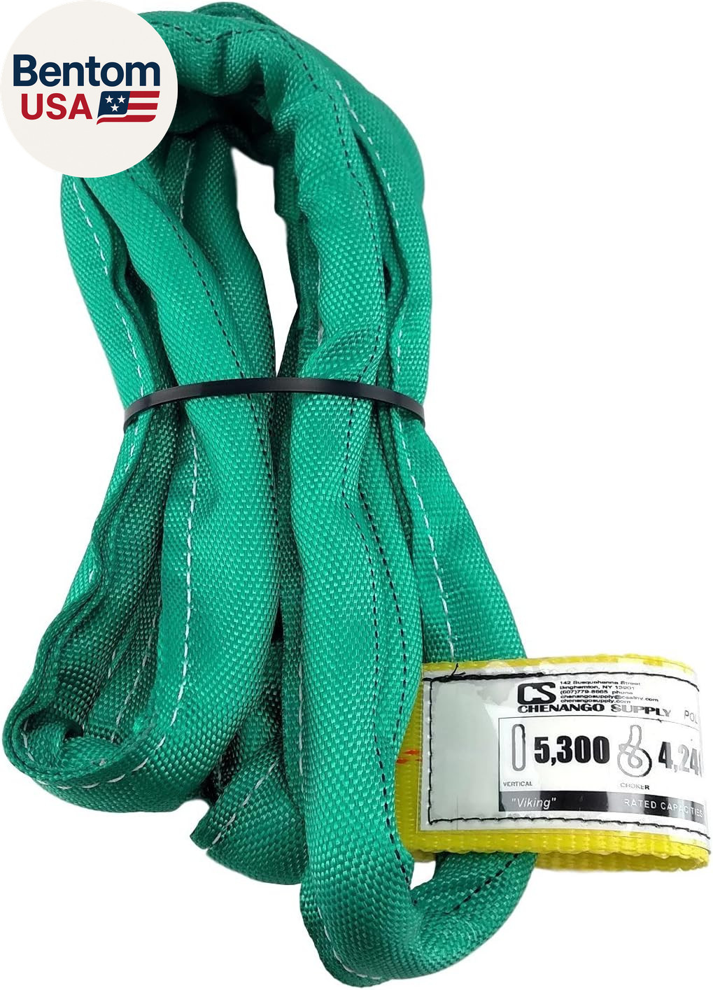 VR2 Green round Sling, 4 Ft – USA Made, 5,300 Lb Vertical, 4,240 Lb Choker, 10,6