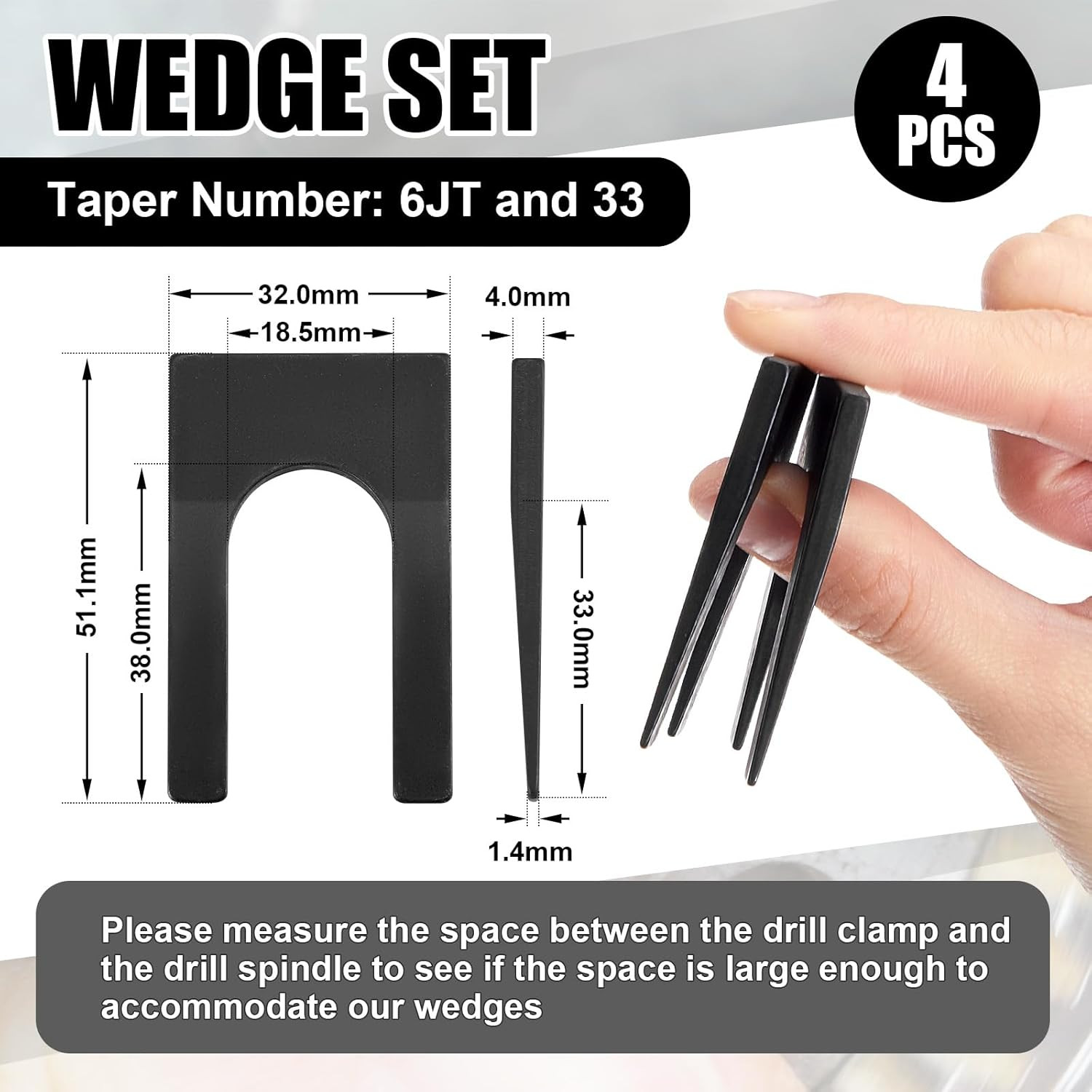 4 Pack Drill Chuck Removal Wedge Set Compatible with JT6 & JT33, Opens Approxima