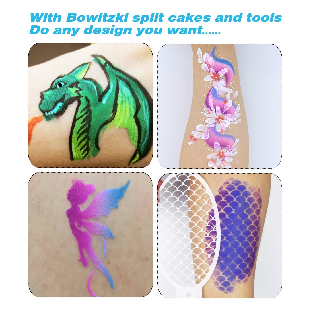 Bowitzki Professional Face Paint kit Split Cakes 1 Stroke Body Paint Brushes Set