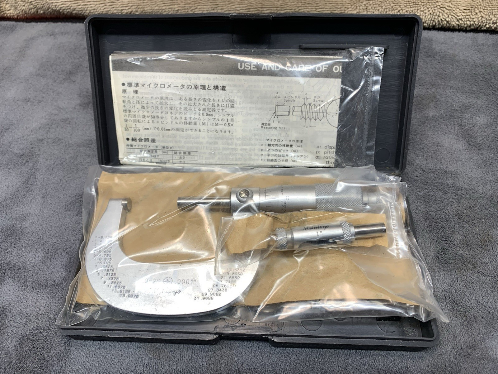 Machinist Tools:  0-2" Mitutoyo Micrometer 104-165 (NOS) .0001