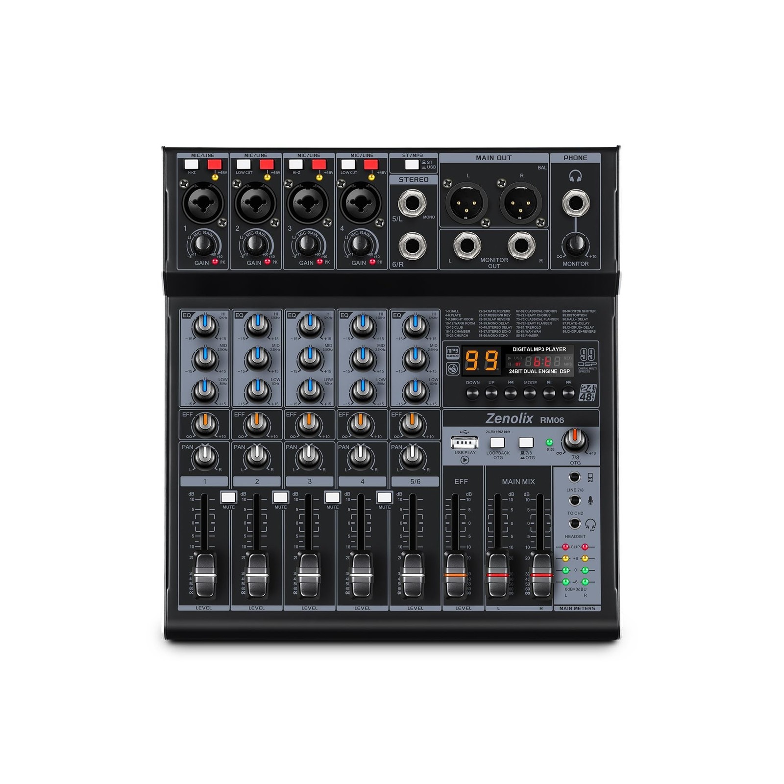 RM06 6Channel Audio Mixer Sound Board, Bluetooth Mixer USB Audio Interface, D...