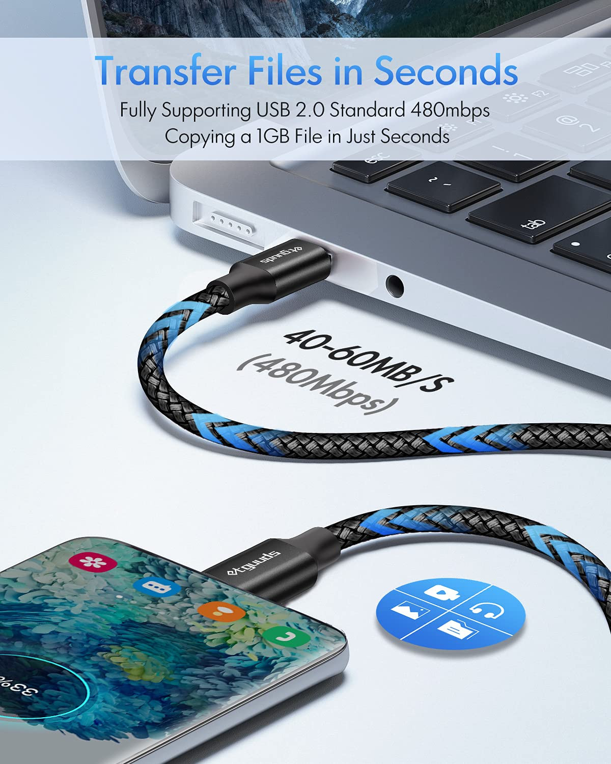 Long USB-C to USB-C Cable 15Ft - PD 60W Fast Charge, Durable Double Braided Nylo