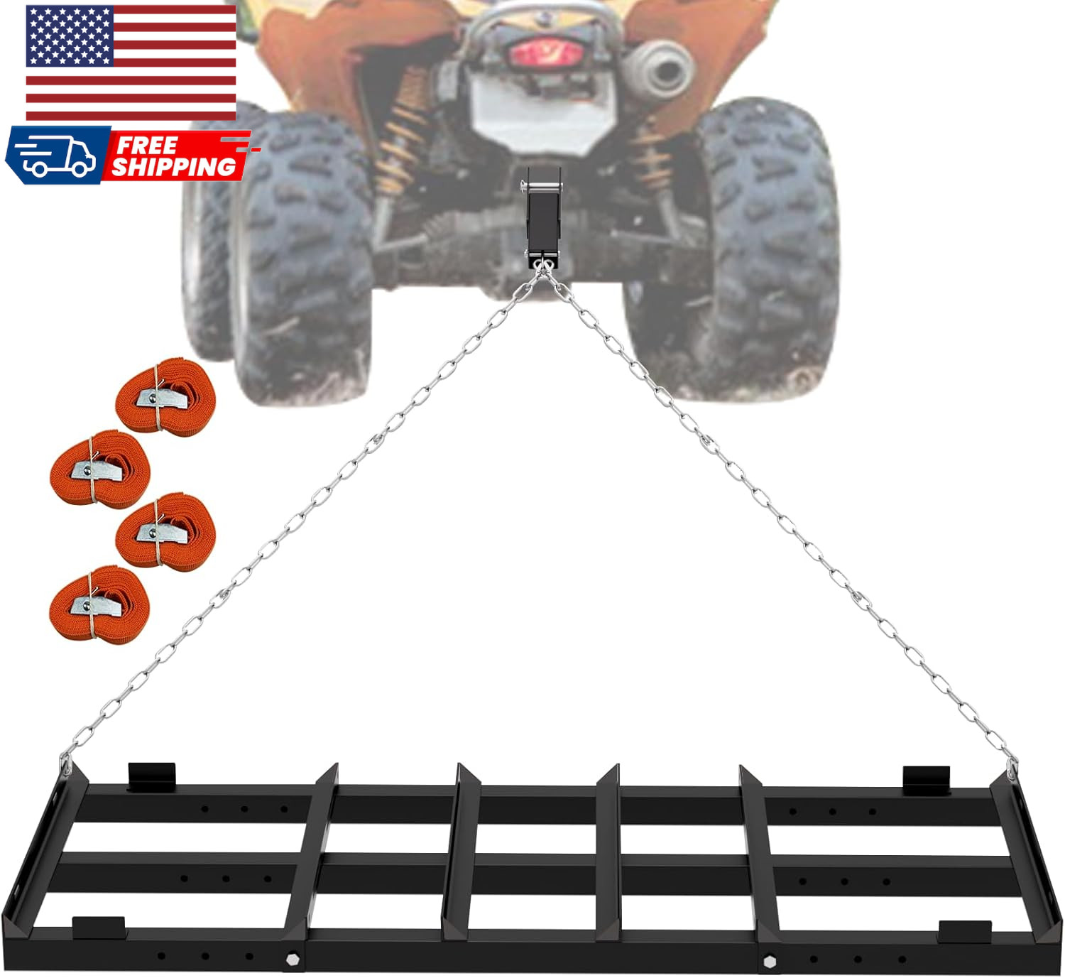 4 Ft Drag Harrow Heavy Duty Driveway Grader Tow behind Lawn Rake with 5 Ft Chain