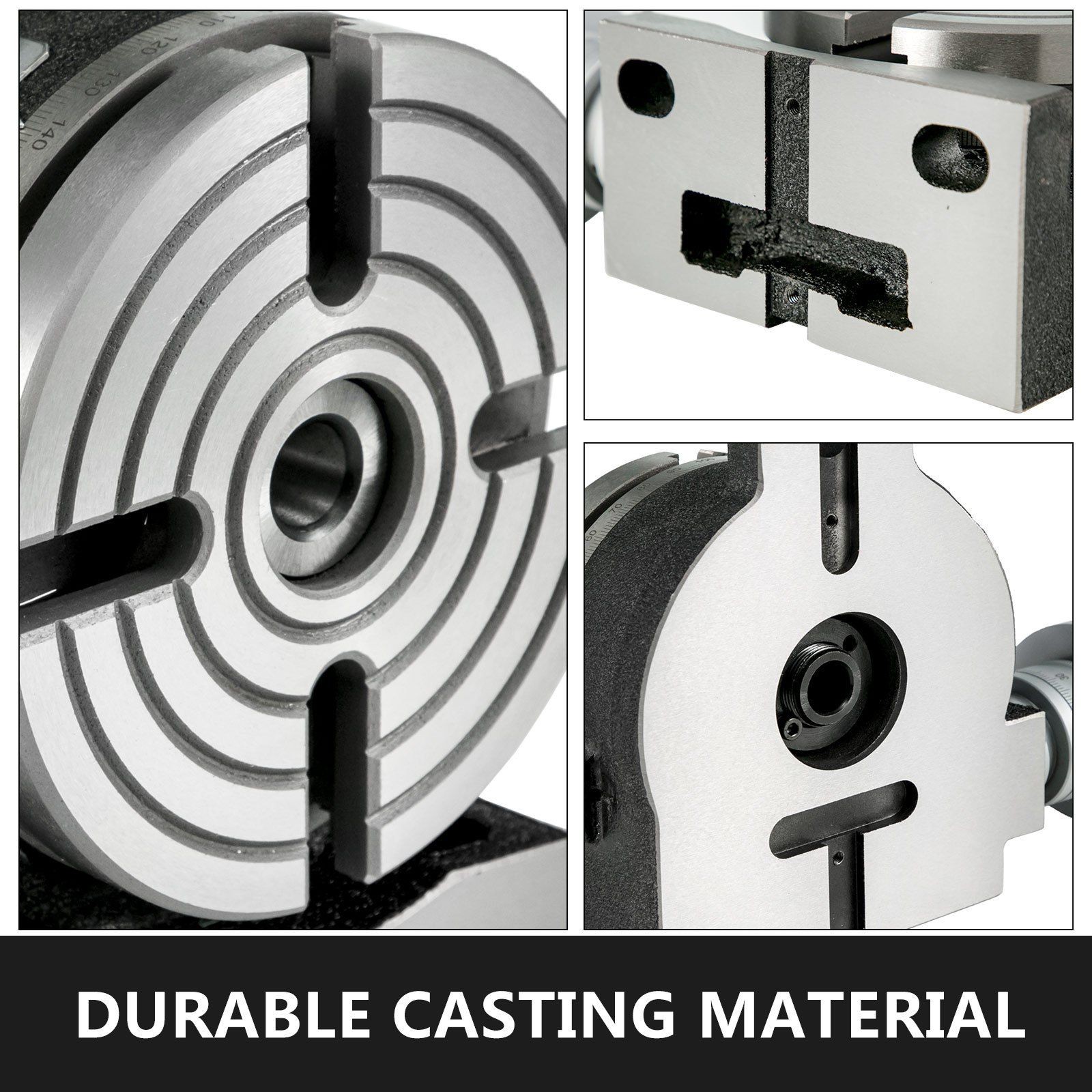 6" Cast Iron Rotary Table: 4-Slot, MT-2 Bore, Horizontal/Vertical Use