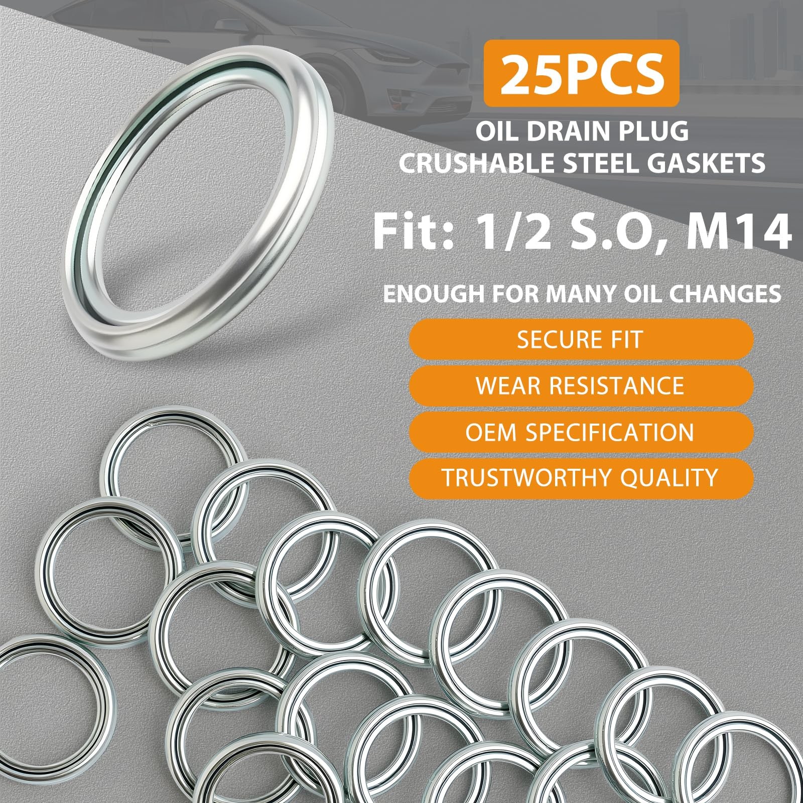 25pcs Oil Drain Plug Crush Washer Gasket Seal Fit M14 Replacement for...