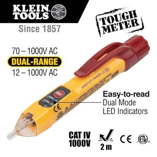 Klein Tools NCVT2P Dual Range, Non-Contact Voltage Tester, 12-1000V AC, Visual