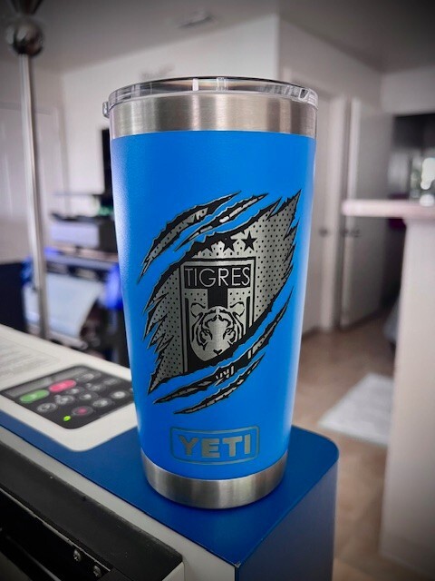 YETI with laser engraving of UANL TIGRES