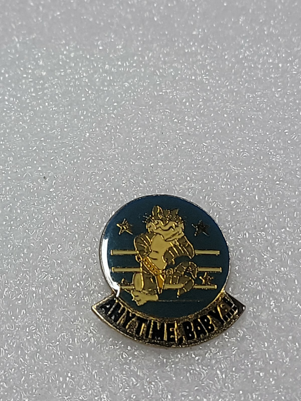 USN US NAVY F-14 TOMCAT ANYTIME BABY AIRCRAFT LAPEL PIN BADGE 1 INCH ENAMEL