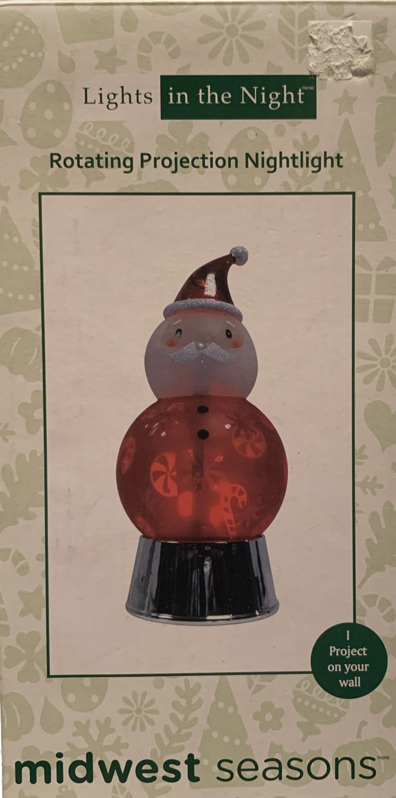 Midwest Seasons Rotating Projection Nightlight Santa Christmas New