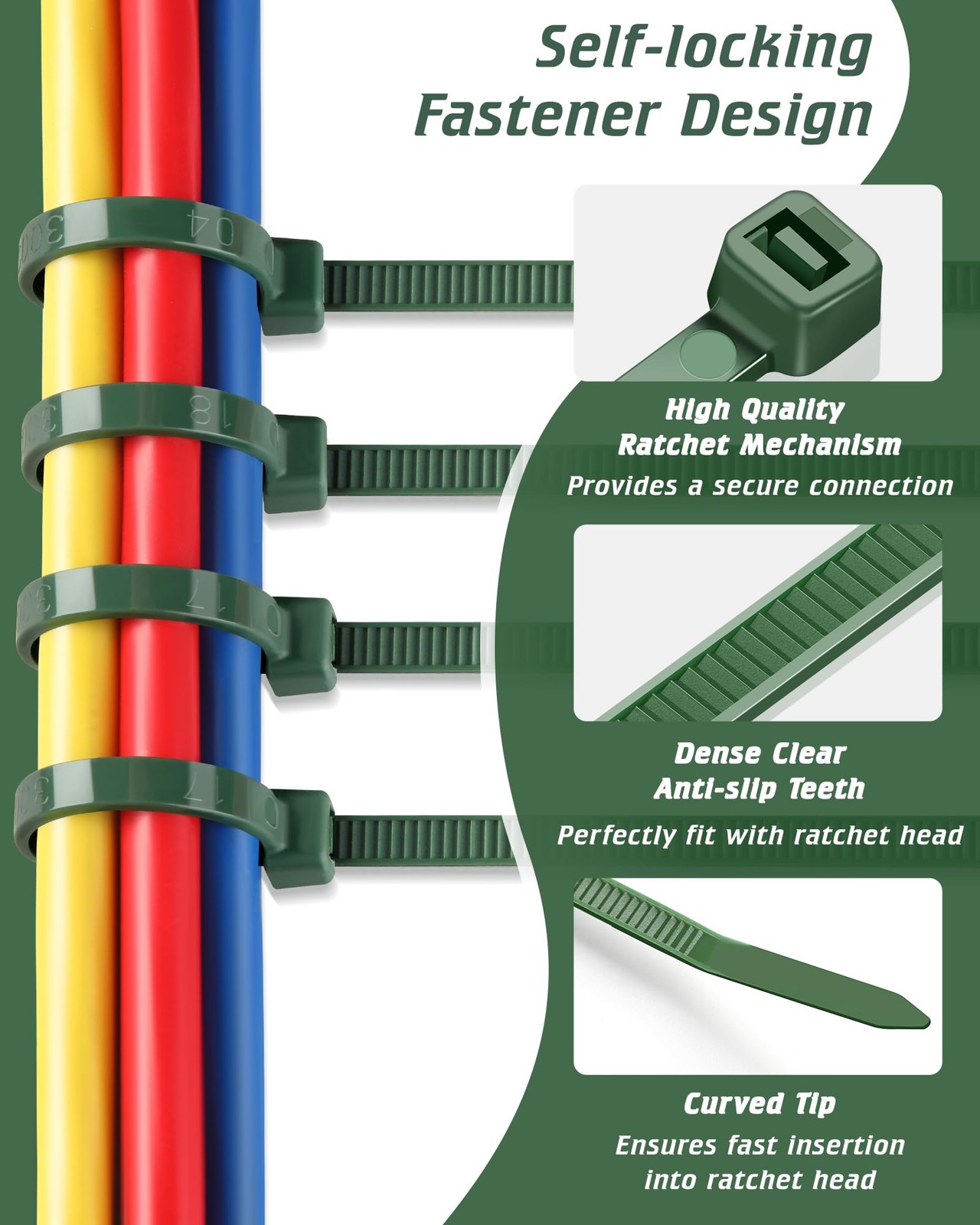 100 Pcs 8 Inch Multipurpose Self Locking Cable Ties Cord Management Wire Ties
