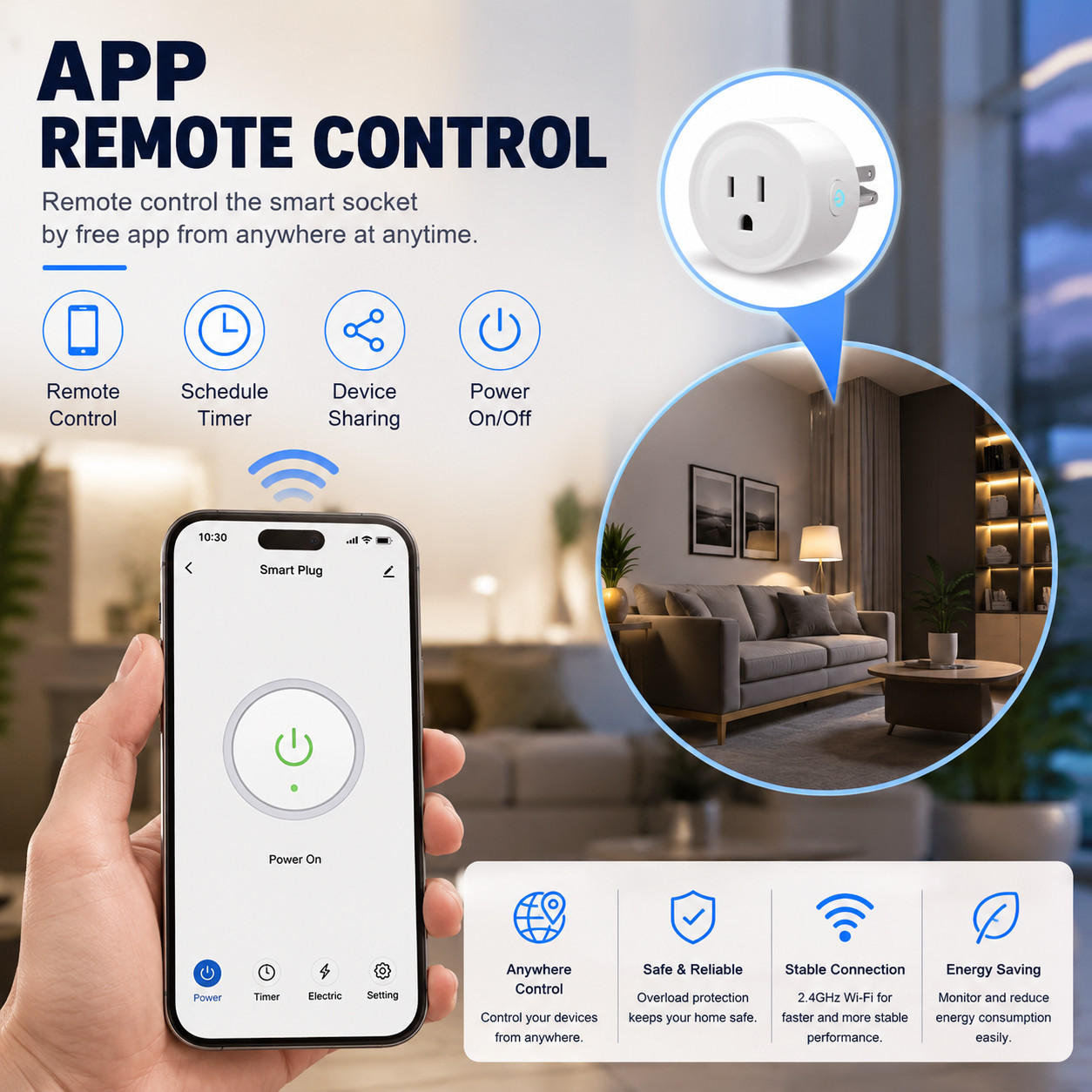 WiFi Smart Plug 20A, Power US Outlet Timer Work with Alexa & Google Assistant