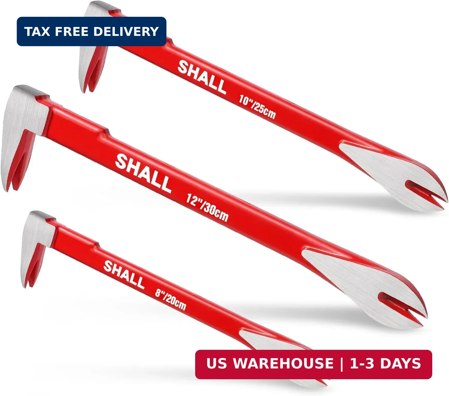 SHALL 3-Piece Nail Puller Tool Set, 12'', 10'', 8'' - Heavy Duty & Mini Cats Paw