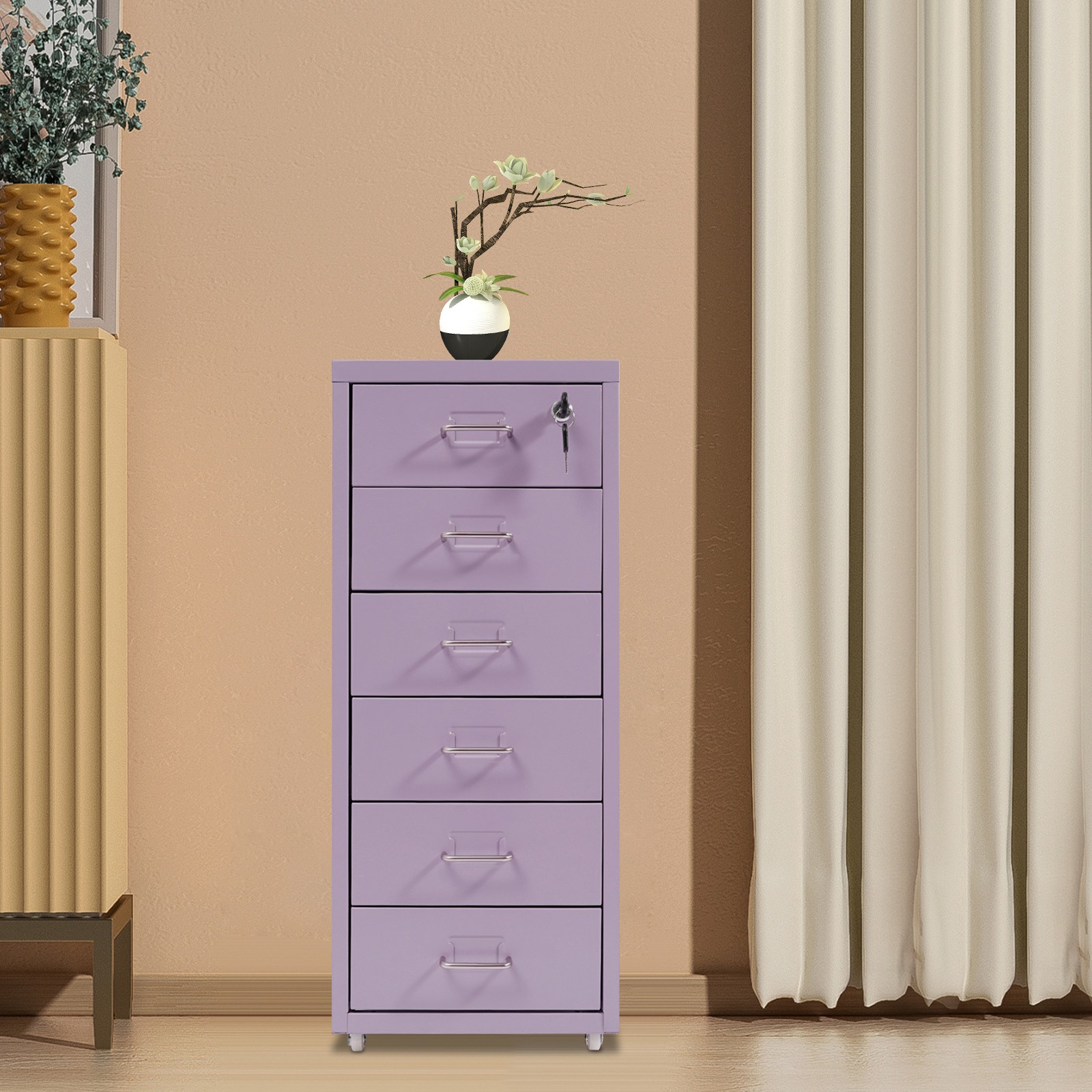 Metal 6 Drawer File Cabinet w/Lock Metal Vertical Filing Cabinet for Office Home
