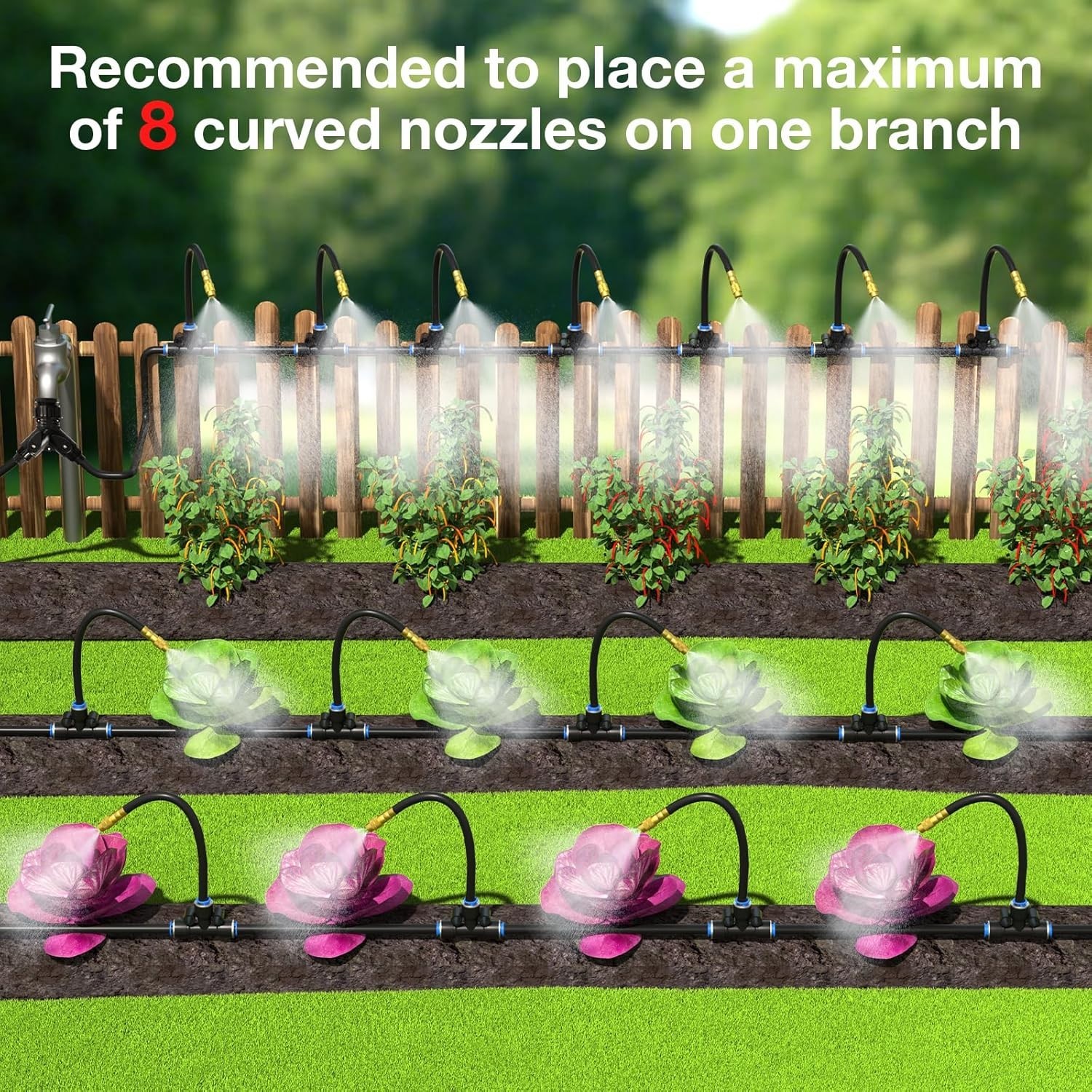 1/4" Drip Irrigation System, Adjustable Copper Nozzles 7.8ft Rod Length, 12pc...