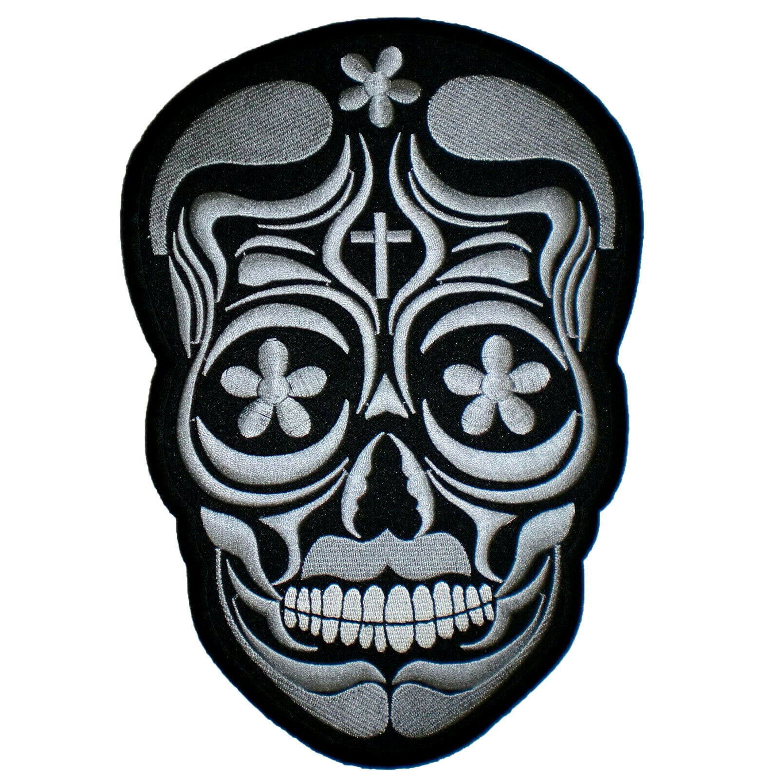 LARGE Sugar Skull Day of Dead Floral Mexican Jacket Vest Biker Back Patch Rider