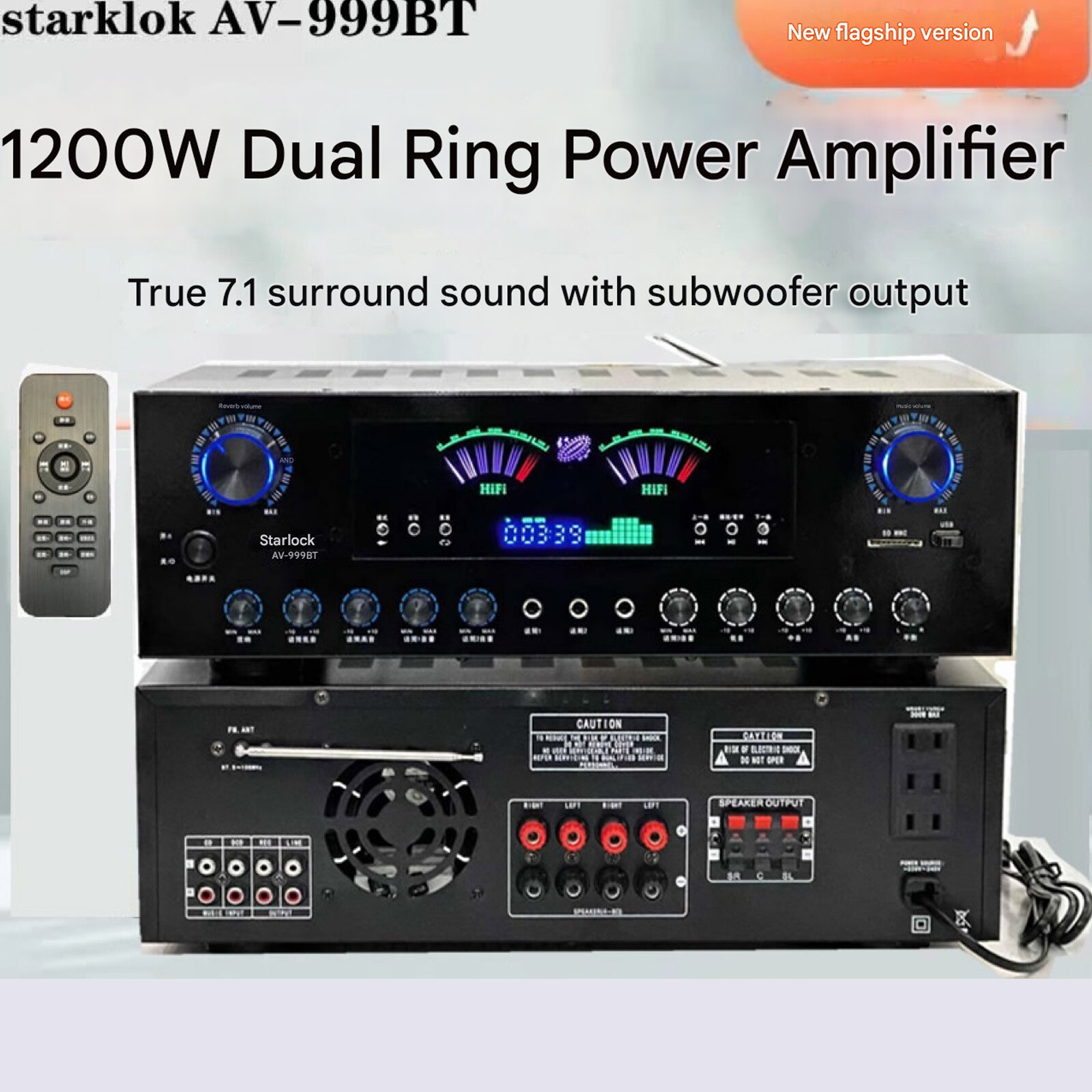 AV-999BT 220V 7Channel Bluetooth Amplifier Hifi Stereo Karaoke Audio Amplifier
