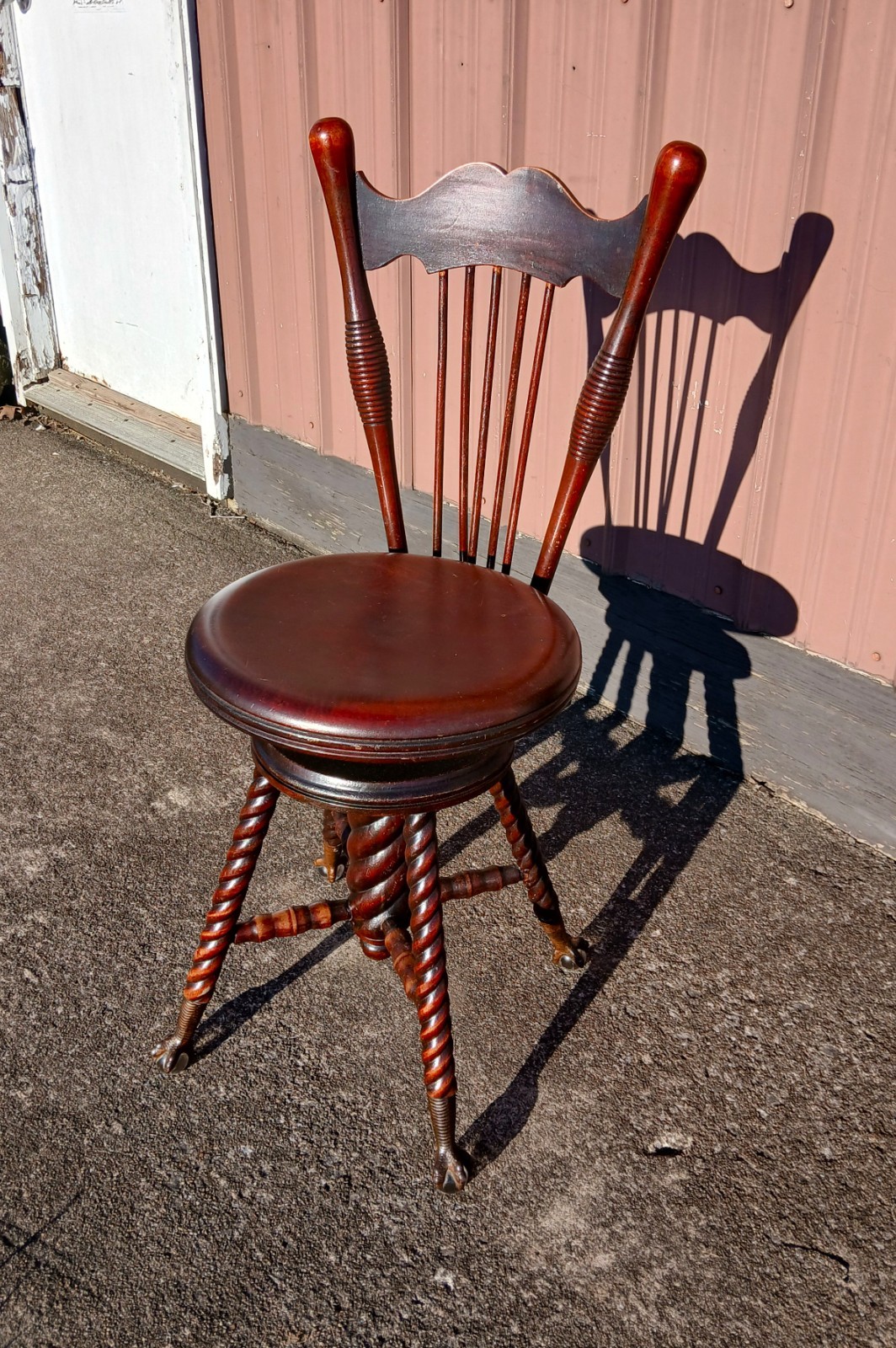 Antique Mahogany High Back Swivel Organ Stool Claw Feet Chase Parker 1880