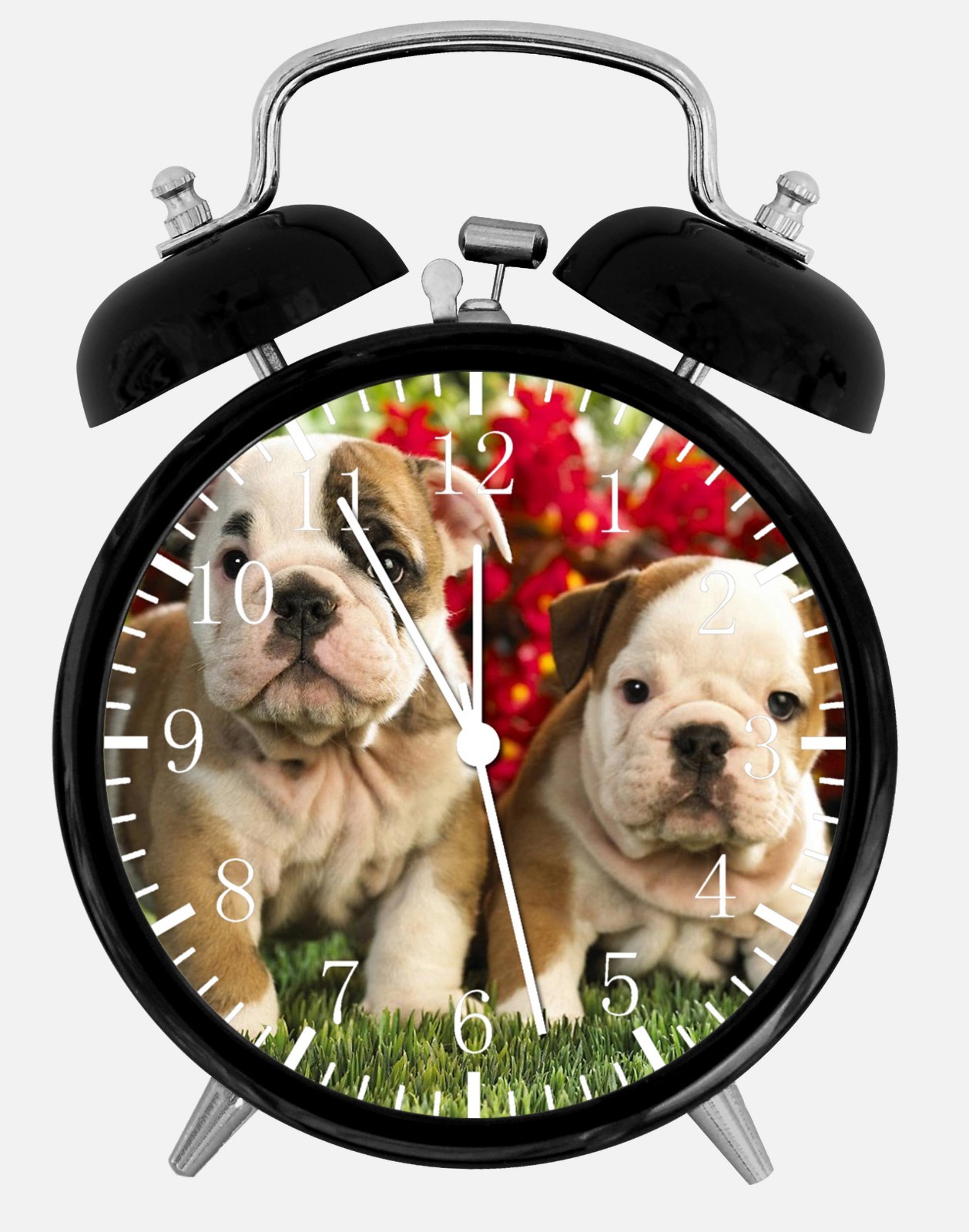 Cute English Bull Dog Puppies Alarm Desk Clock 3.75" Home or Office Decor E154