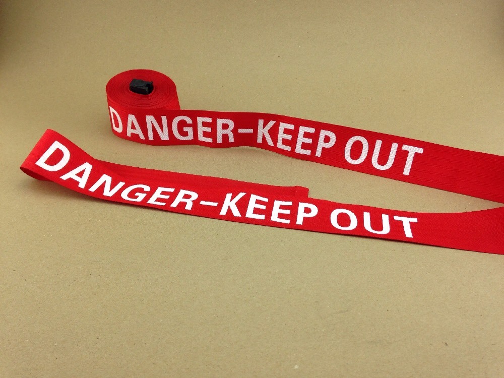 New "Danger-Keep Out"  White Letters On Red Barrier Belt 2" Wide x 28' Long