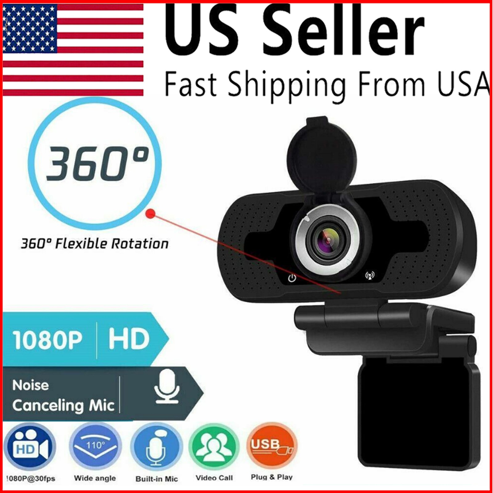 Full 1080P HD USB Webcam for PC Desktop & Laptop Web Camera with Microphone/FHD