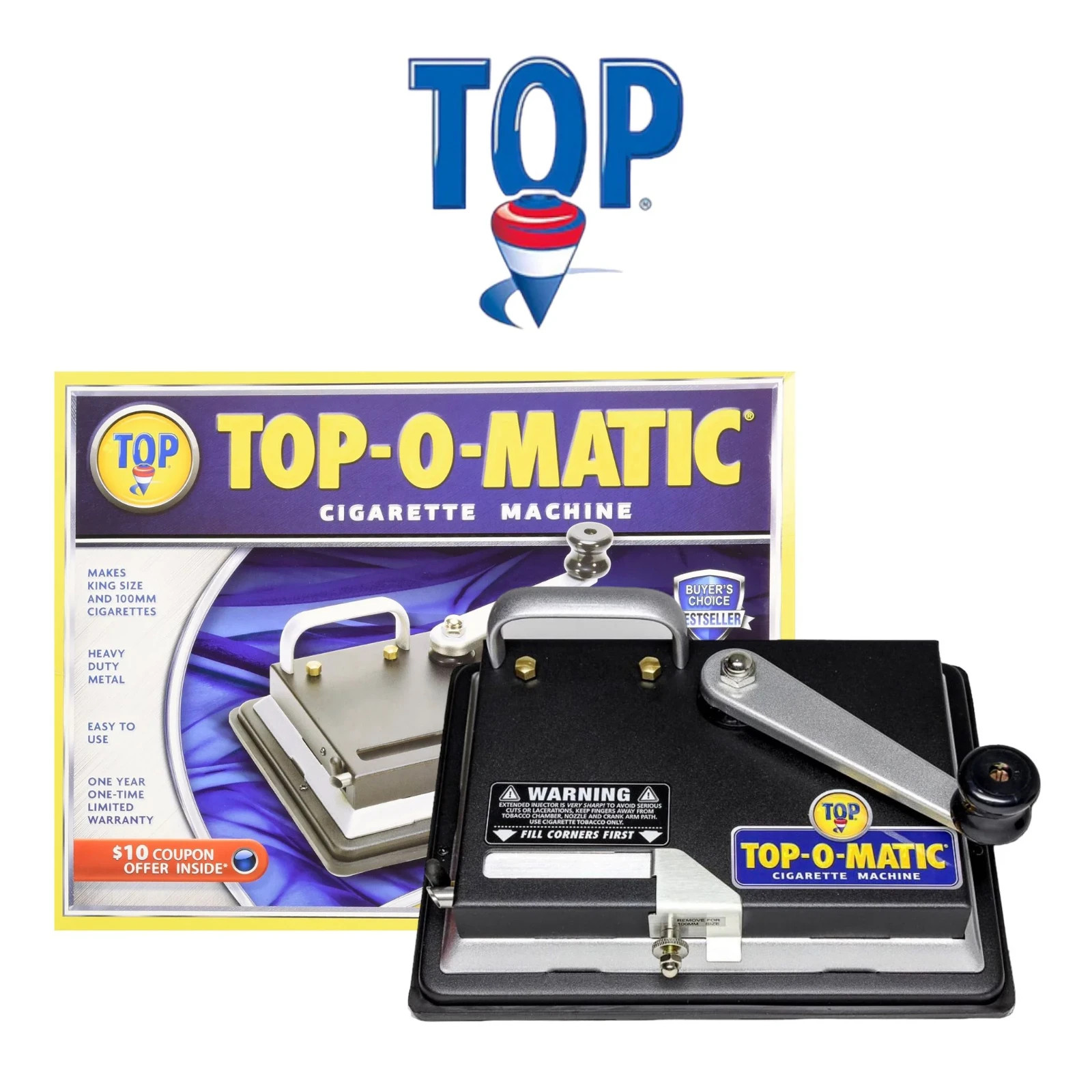TOP-O-MATIC Cigarette Rolling Machine – Works with King Size & 100mm Tubes