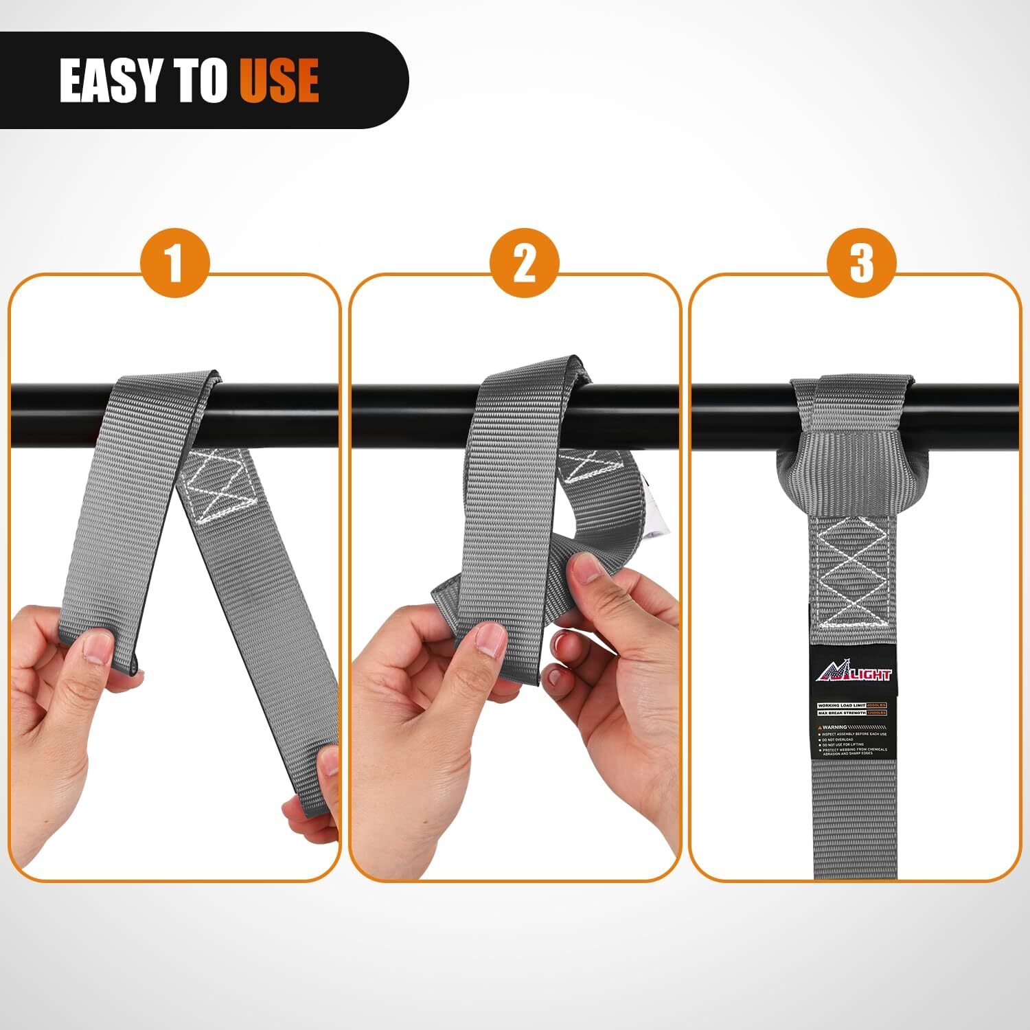 Nilight Motorcycle Tie Down Straps Max Break Strength 12000Lbs Grey