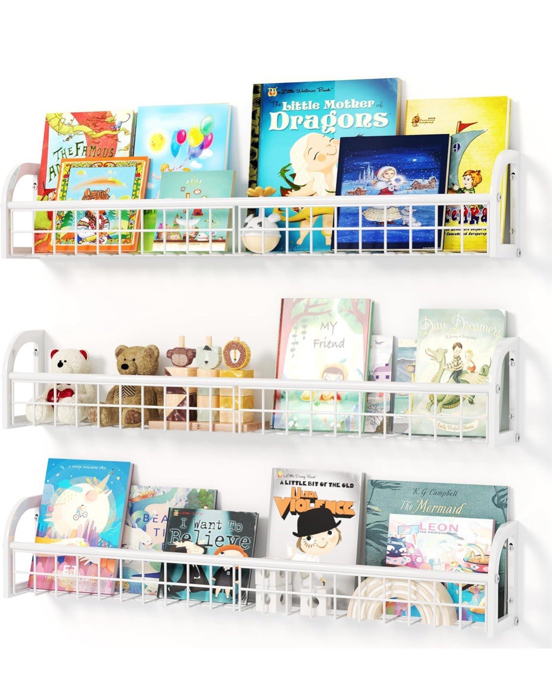 Set of 3 Nursery Floating Bookshelves - 32" Wall-Mounted Shelves