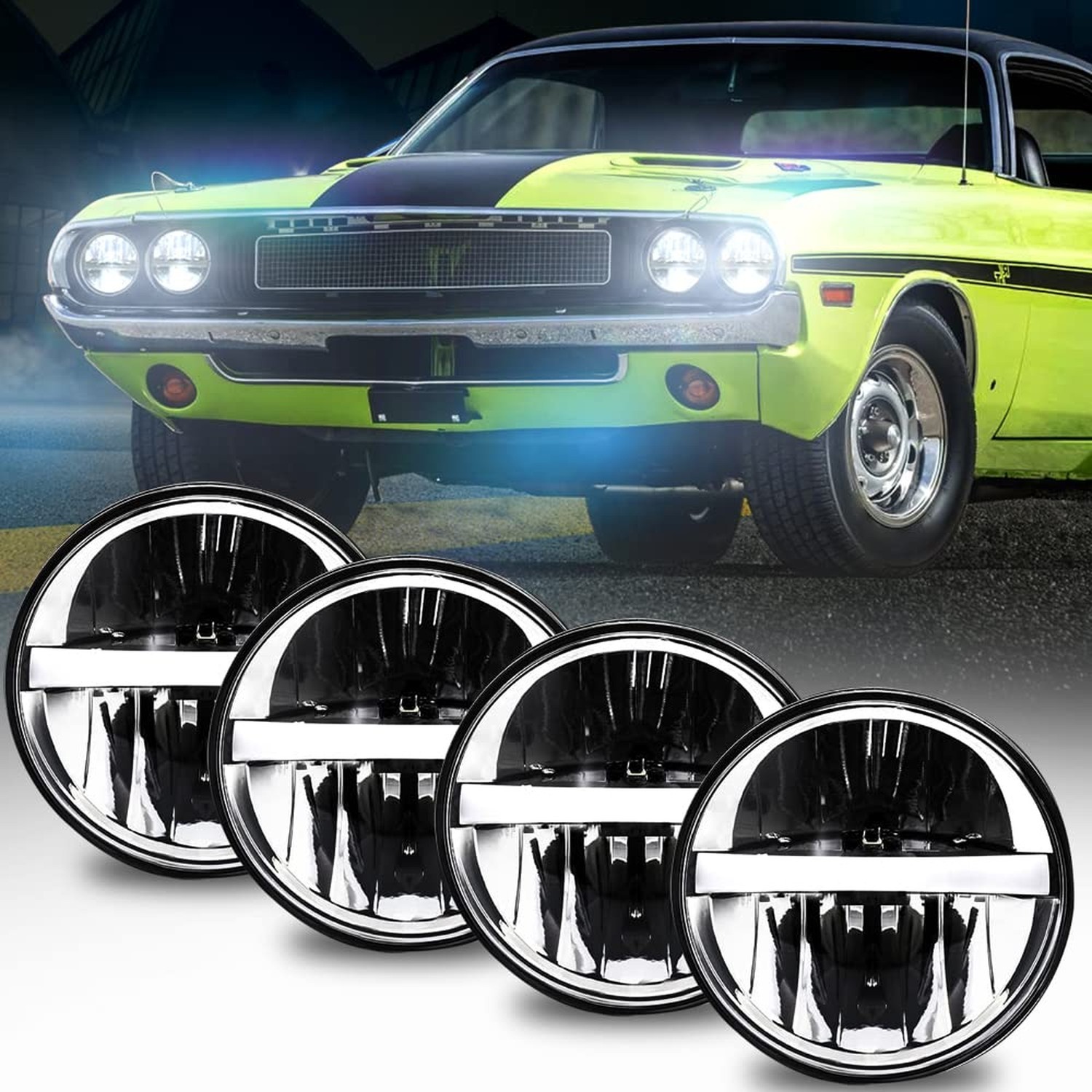 AUDEXEN 4PCS 5.75 Inch LED Headlights with High/Low Beam and DRL Compatible w...