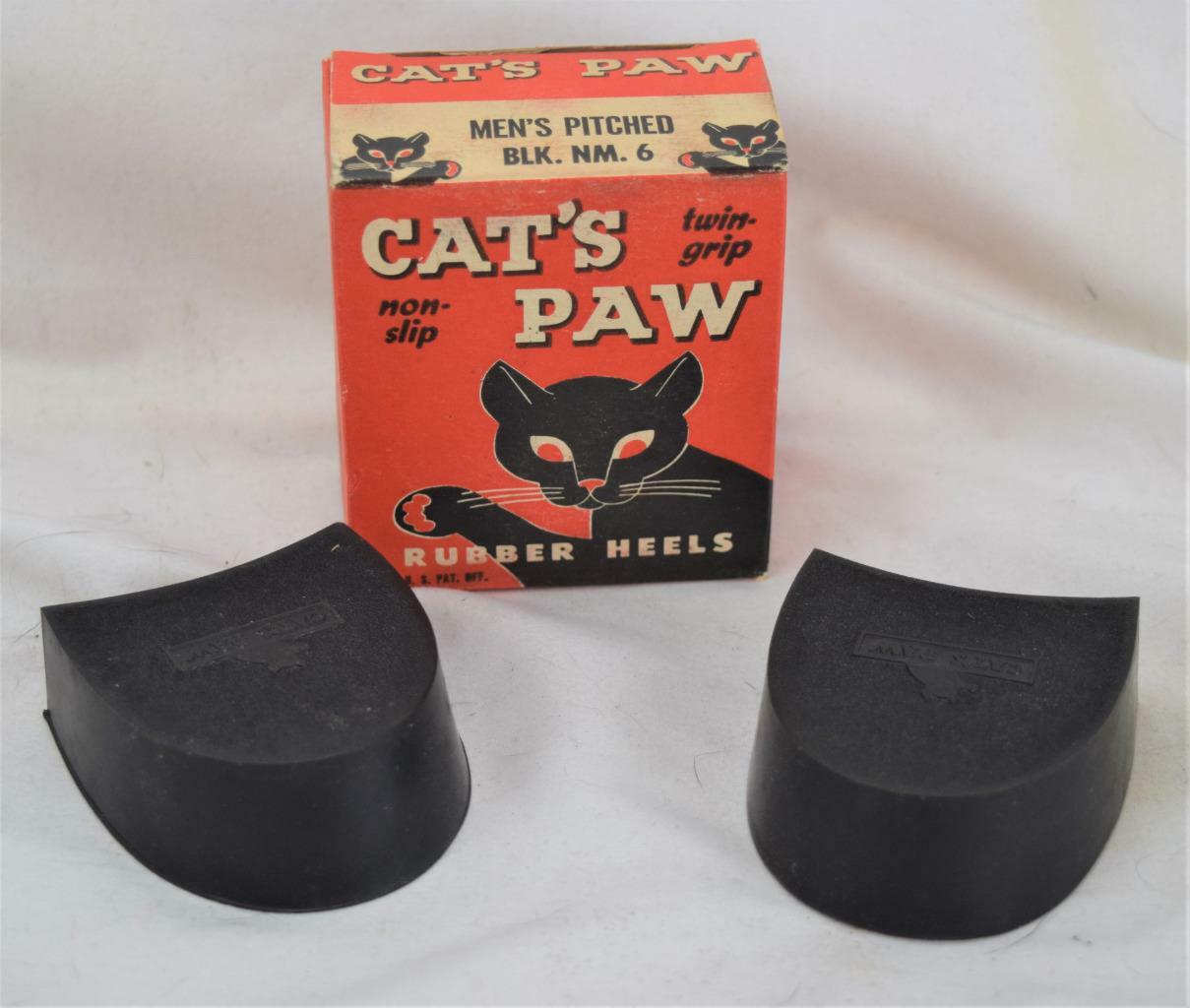 Vintage NOS Cat's Paw Pitched Black Rubber Heels N.M. Size 6 NIB B