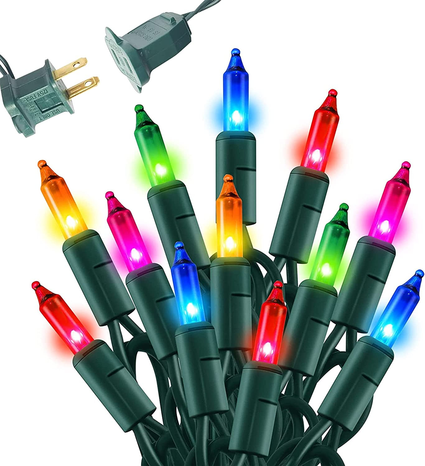 Multi-Colored Christmas Mini String Lights, 20FT 100 Count Incandescent Waterpro