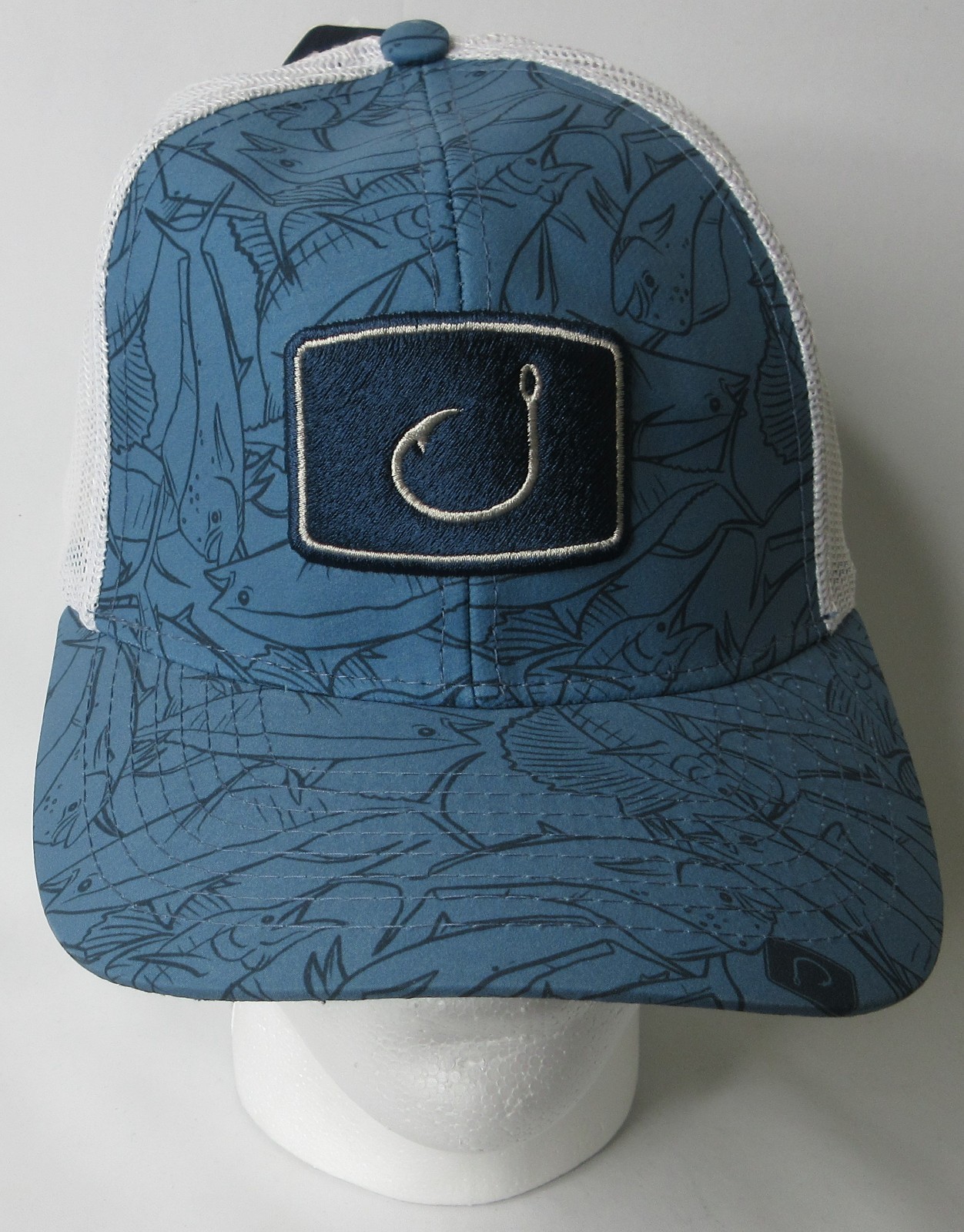 Avid Premium Fishing Trucker Cap Hat Blue White Snapback Patch 1 Size NWT $27.99