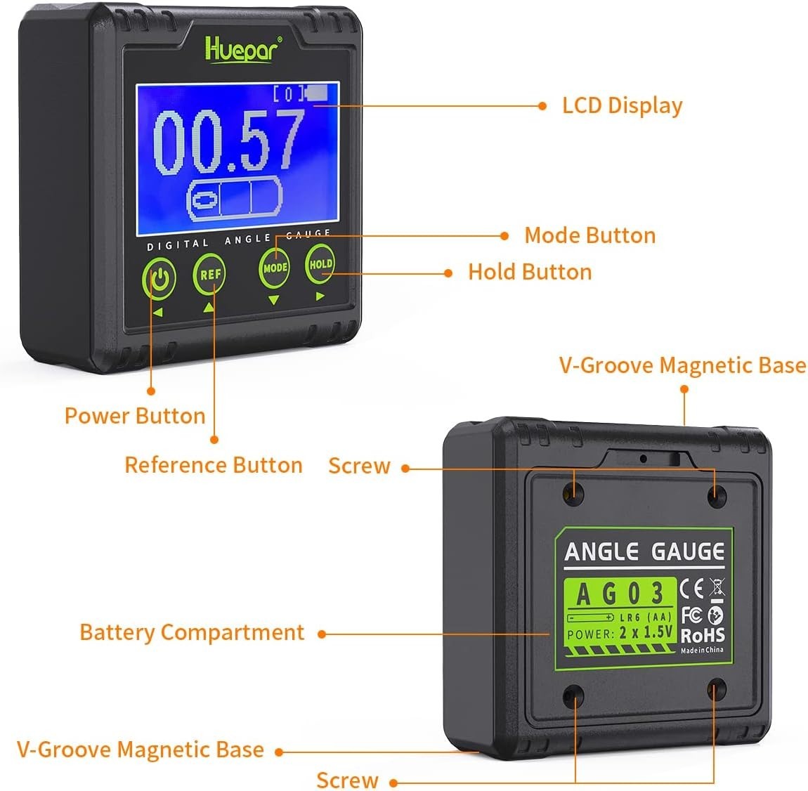 Digital Angle Gauge Protractor Electric Bubble Angle Finder Dual Axis Level Box