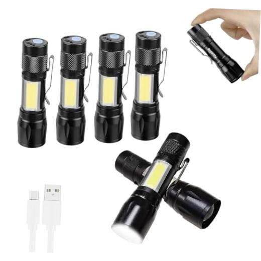 6 Pack Rechargeable Flashlights USB-C Zoomable Mini LED Bright Clip-On 6 PACK
