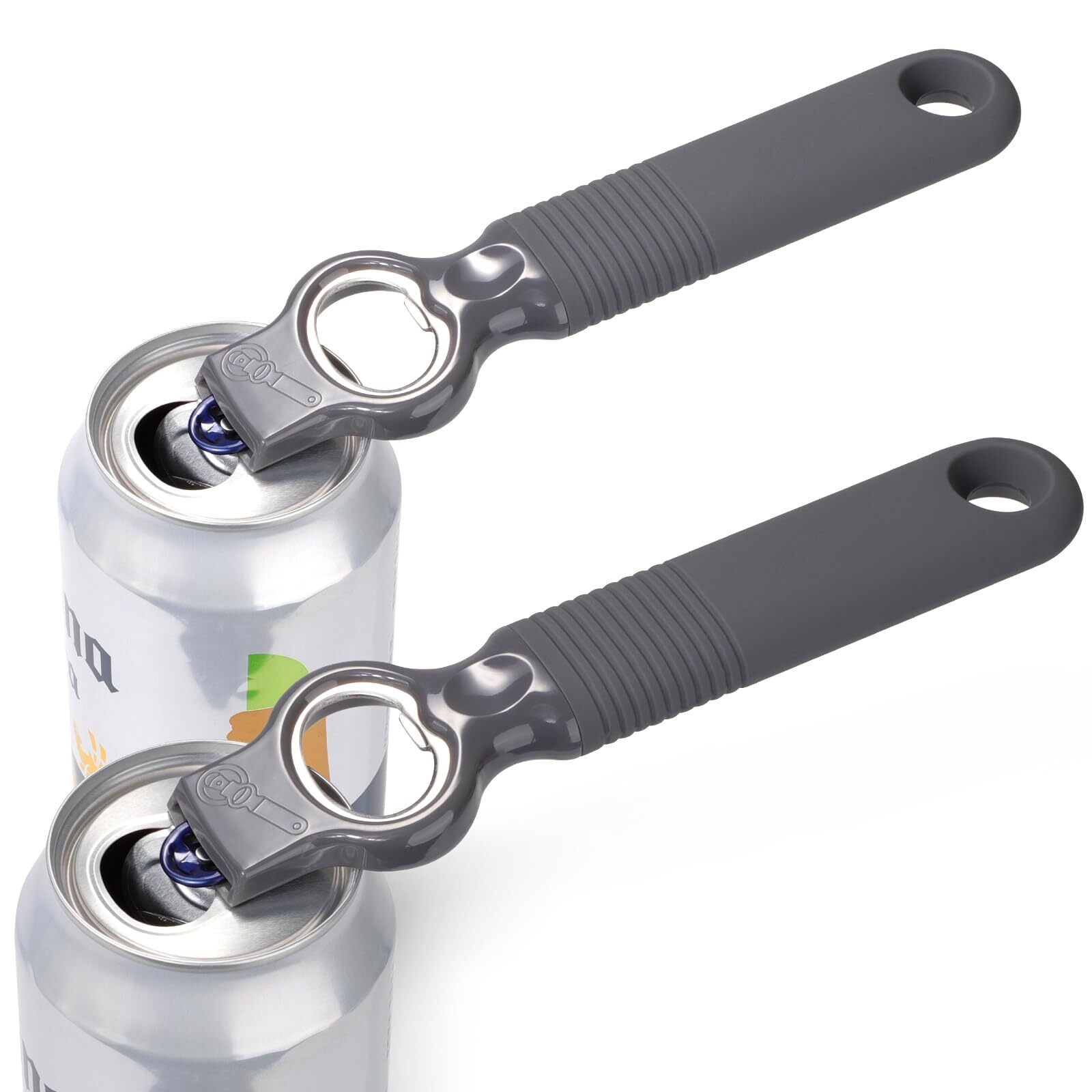Can & Beer Bottle Opener with Silicone Handle for Seniors and Long Nails 2-Pack