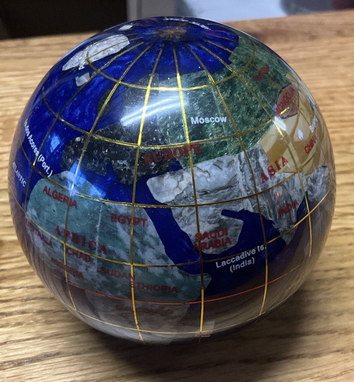 3.25" Mineral Globe Paperweight (white Marble,green jade, Lepidolite,Albone)