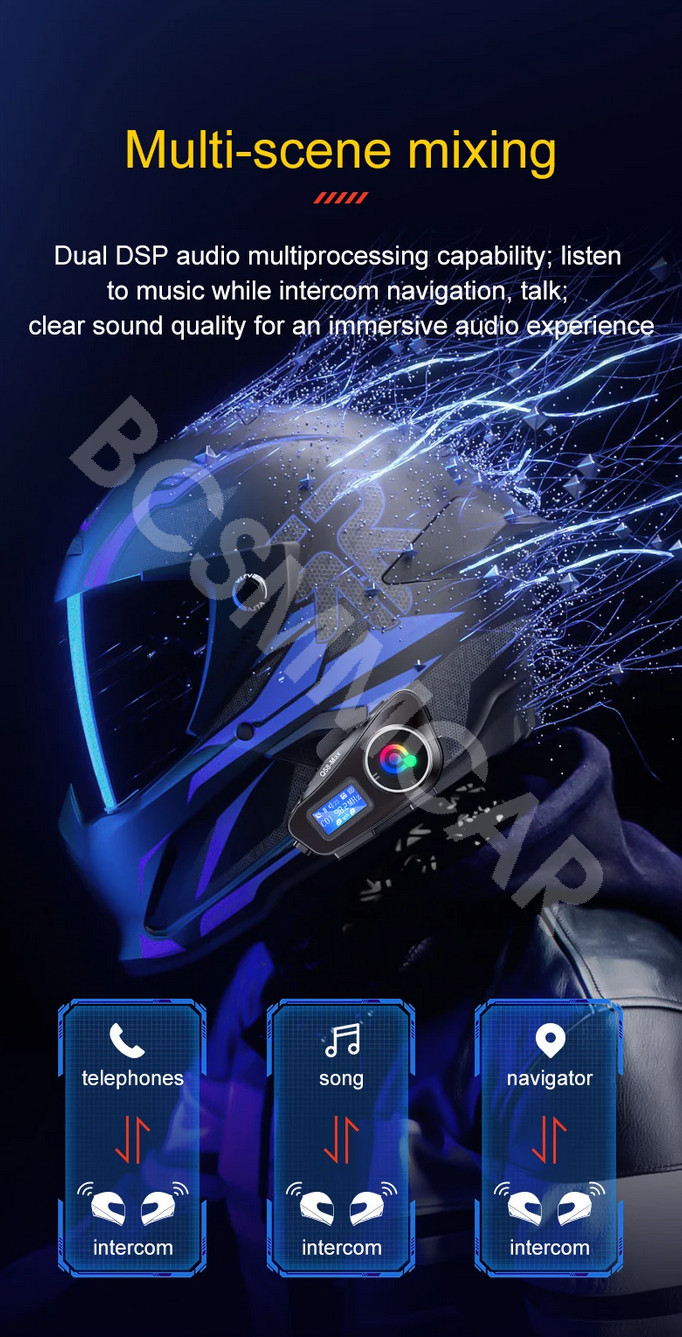 Motorcycle Intercom Helmet Bluetooth Headset Earphone Waterproof For Android/iOS