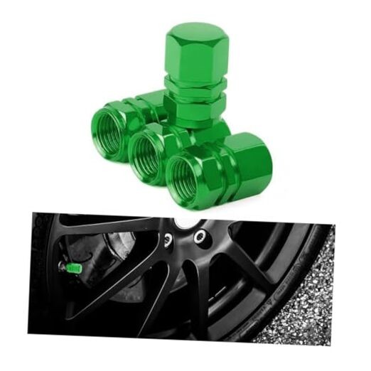Car Tire Stem Valve Caps, 4 Pcs Aluminum Alloy Valve Stem Covers, 4PCS Green