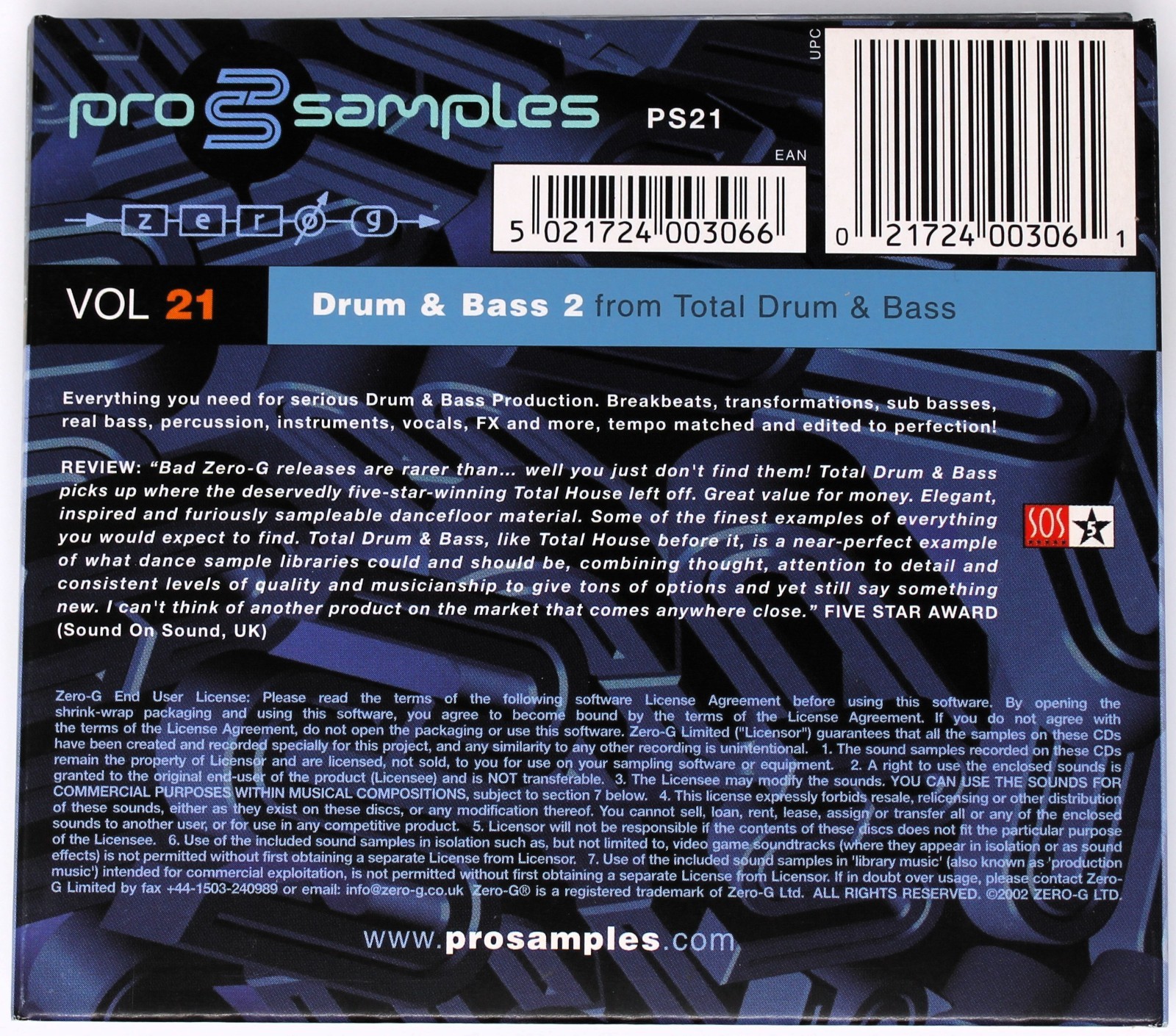 Zero-G Pro Samples 21 Drum & Bass 2 Sample/Sound Library/Sampling Double CD