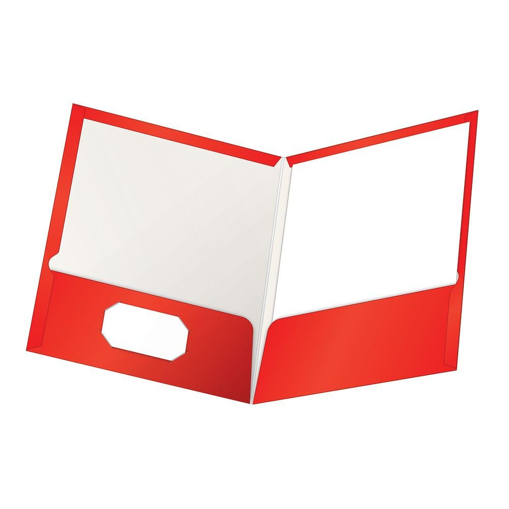 Laminated Twin-Pocket Folders, Letter Size, Red, Holds 100 Sheets, Box of 25 (51